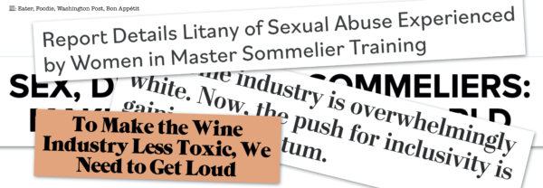 headlines about sommelier sexual assault + racism