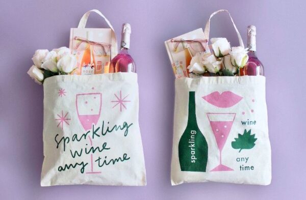 Sparkling Wine Anytime tote bags