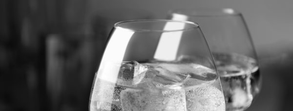 wine glass with ice cubes